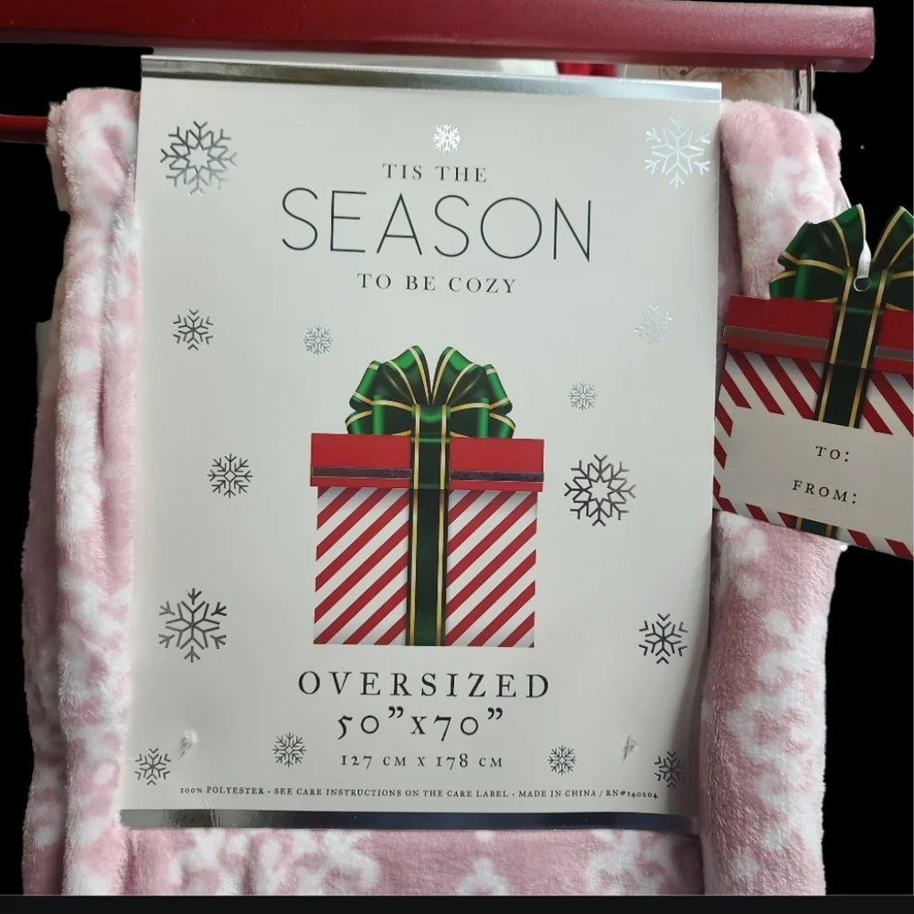 Soft & Cozy Oversized Pink White Fleece Snowflake Tassel Throw Blanket Decor New